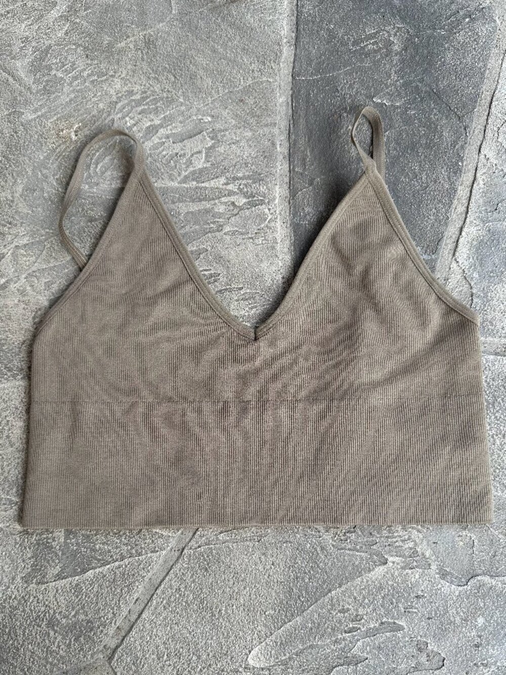 Aura Taupe/Brown Seamless V-Neck Sports Bra/Crop Top - M/L
